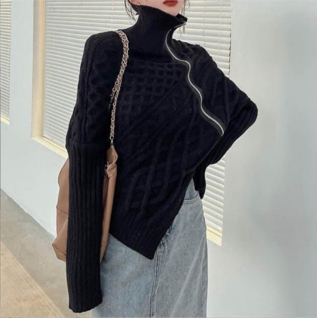 Dames pull tricoté de haute qualité avec col montant et design asymétrique Berg-Feldt