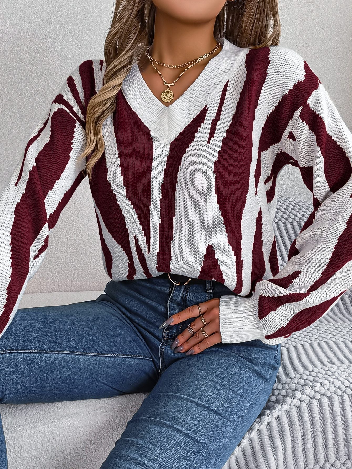 Berg-Feldt | Strickpullover mit Muster V-ausschnitt Design Trendy und Bequem