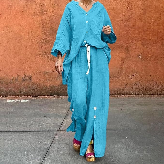 Ensemble en lin pour femme : coupe ample, décontractée, boutonnée, par berg-feldt