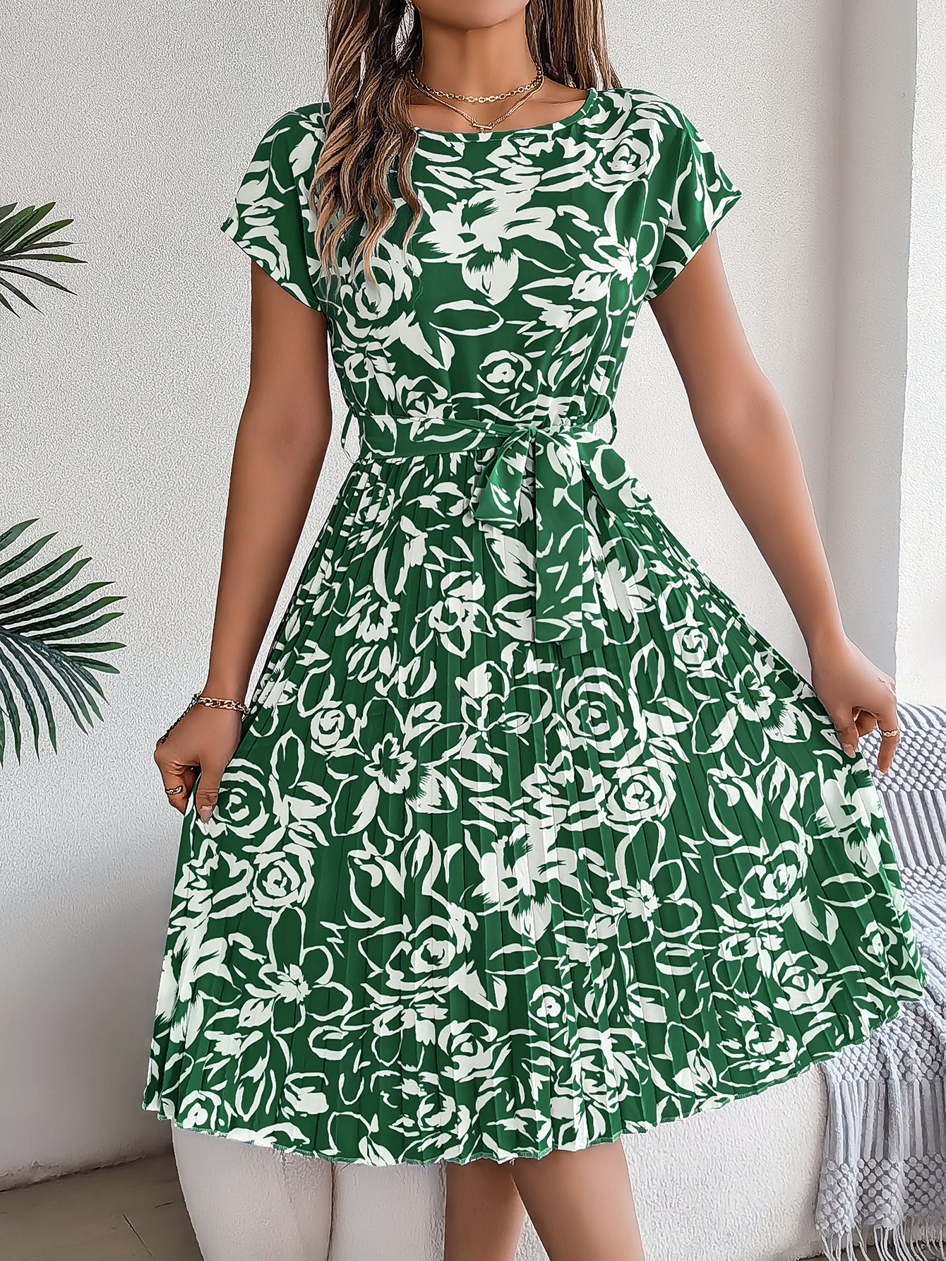 Robe mi-longue fleurie ceinturée pour femme de berg-feldt
