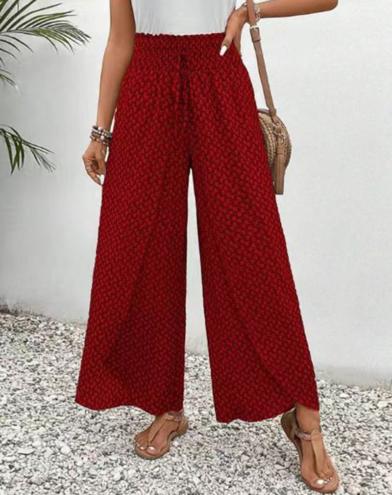 Pantalon Palazzo ample pour femme avec taille élastique et motif graphique de montagnes et champs