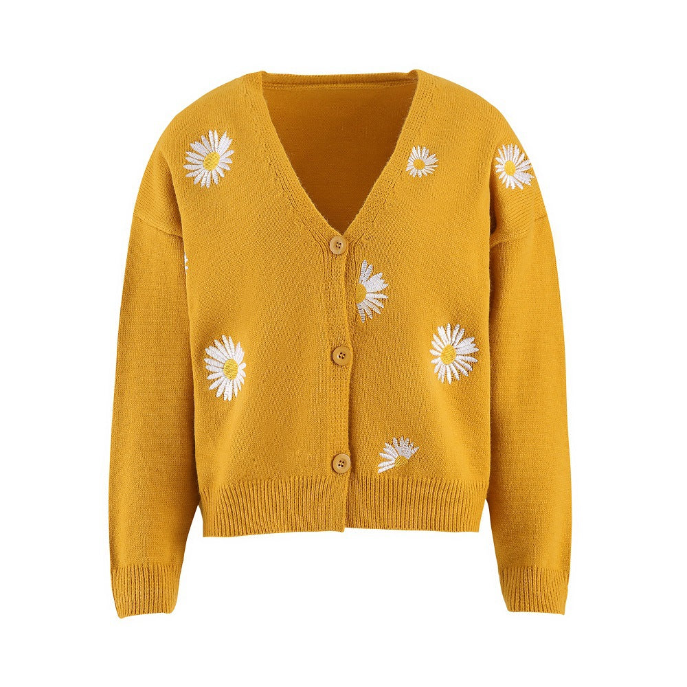 Cardigan en maille à broderie florale et col en V Berg-Feldt