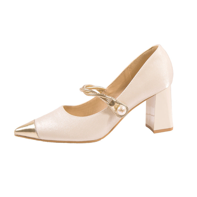 Edle Damen Mary Jane Pumps mit Spitzzeh, Blockabsatz und dekorativem Riemen von berg-feldt