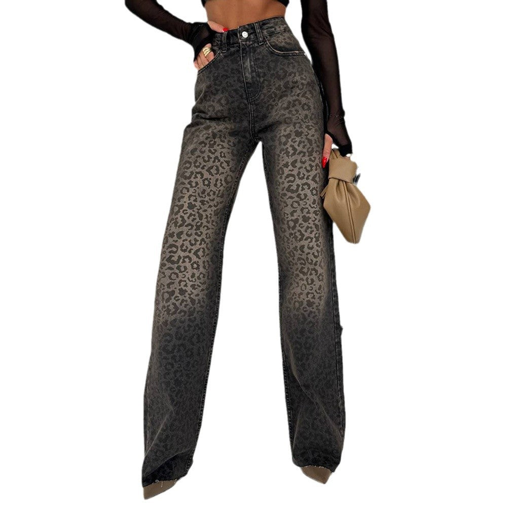 Jean femme Berg-Feldt coupe large, taille haute, imprimé animal