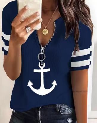 Pull marin à manches courtes zippé pour femme avec motif ancre Berg-Feldt