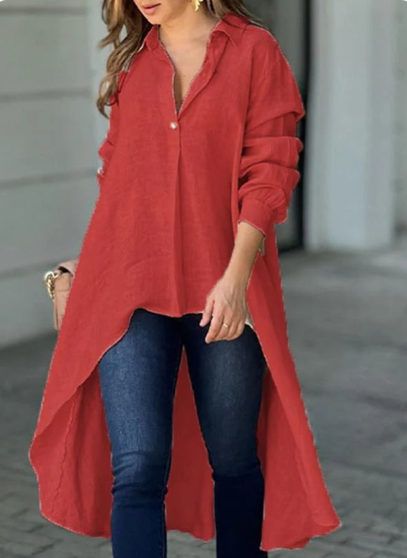 Chemisier décontracté à manches longues pour femme, coupe asymétrique avec détails boutonnés Berg-Feldt