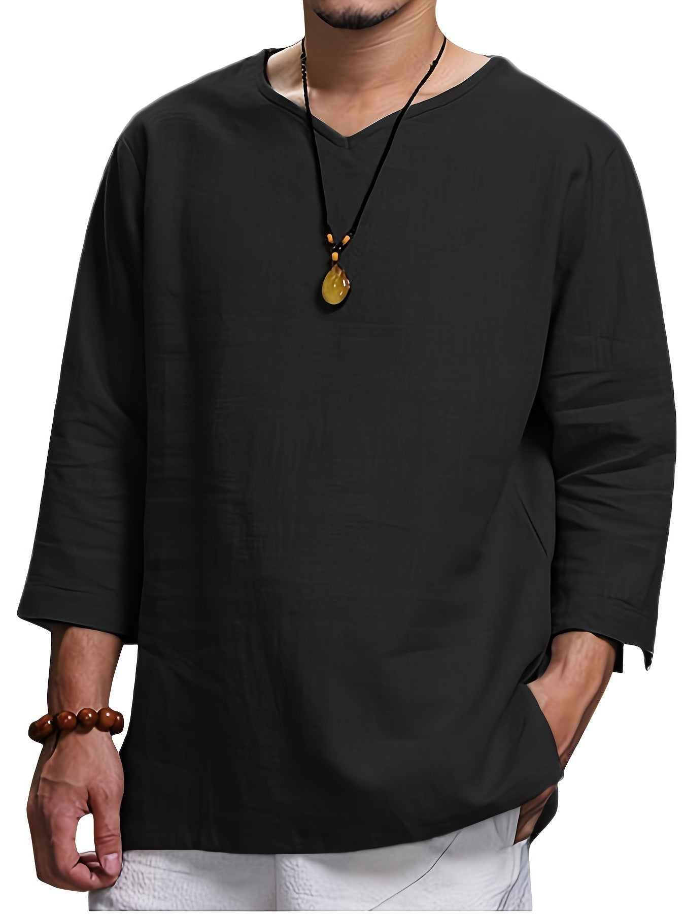 T-shirt décontracté pour hommes à manches longues avec col en V et poches latérales pratiques Berg-Feldt