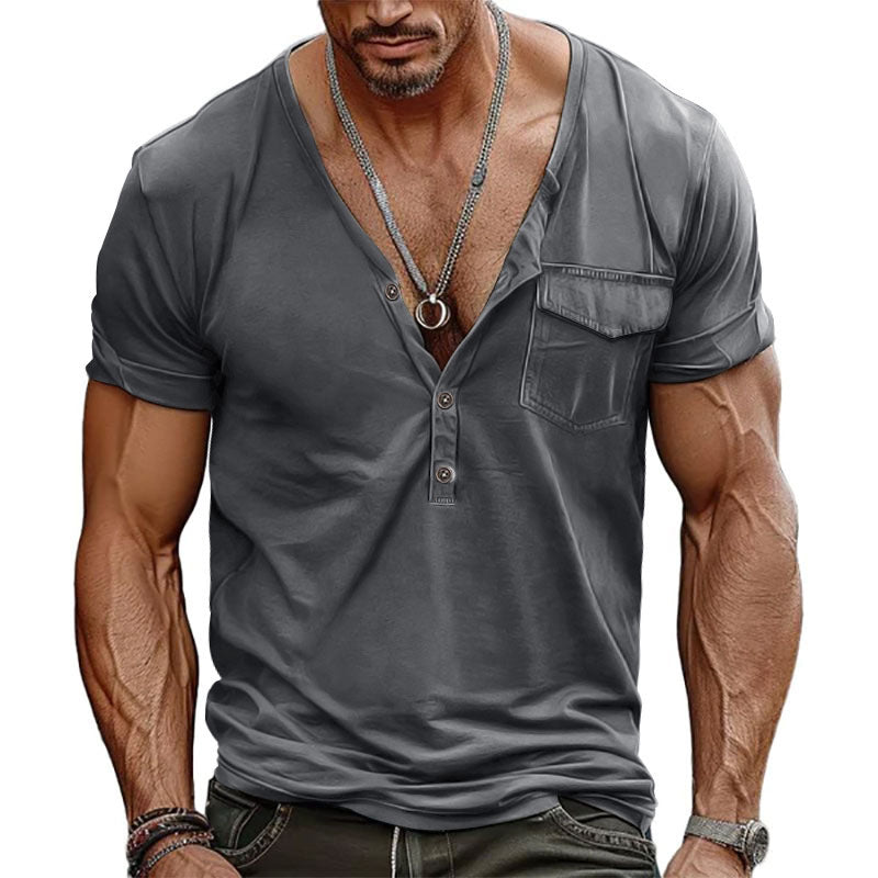 Herren Kurzarm-Henley-T-Shirt mit dekorativer Brusttasche und modernem Schnitt Berg-Feldt
