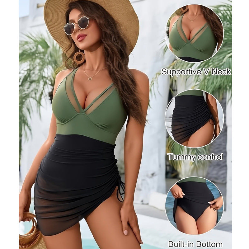 Maillot de bain de maintien pour femme avec contrôle du ventre et col en V de berg-feldt