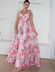 Robe longue évasée à volants et découpes fleuris Berg-feldt pour femme