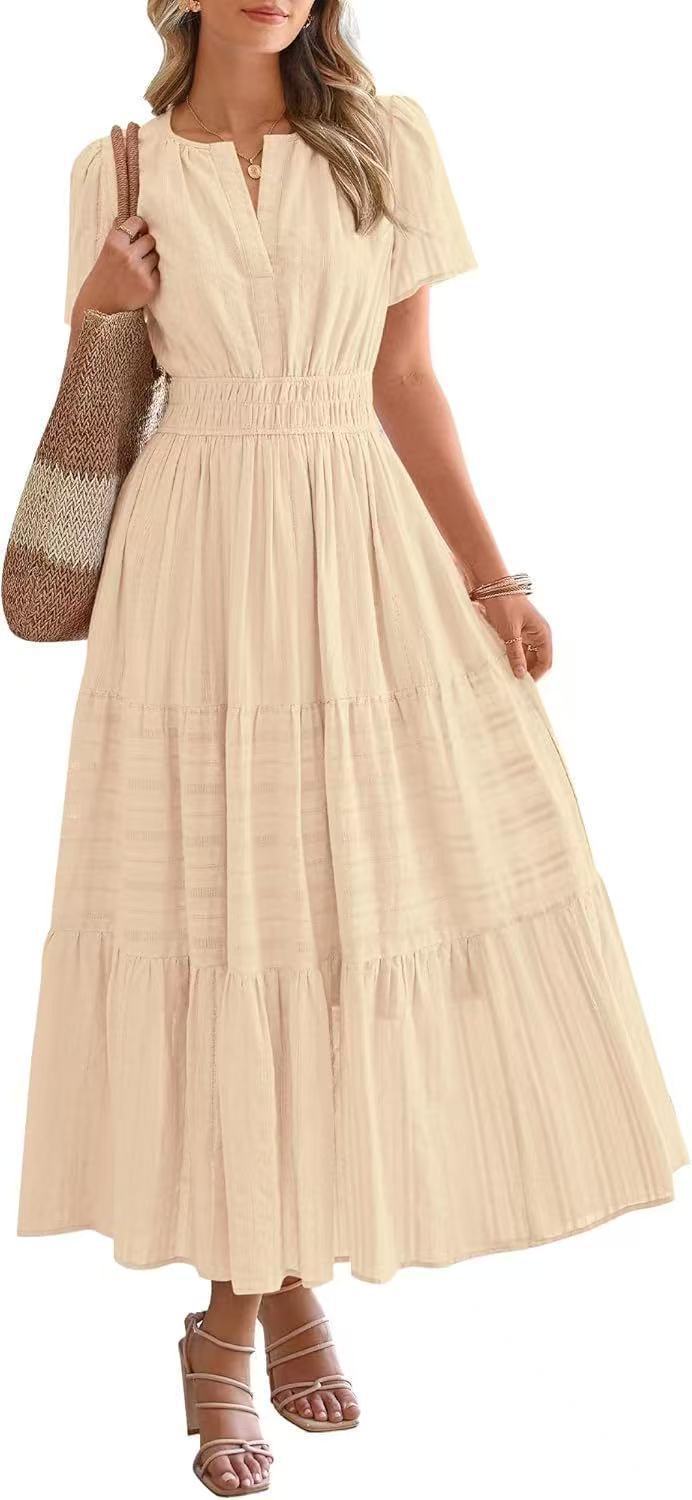 Robe longue élégante à col en V et volants pour femme berg-feldt
