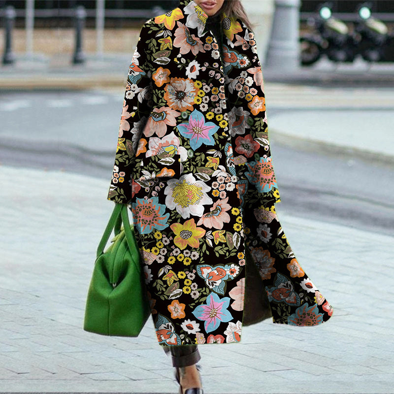 Manteau long à motif floral pour femme avec col élégant et ourlet évasé Berg-Feldt