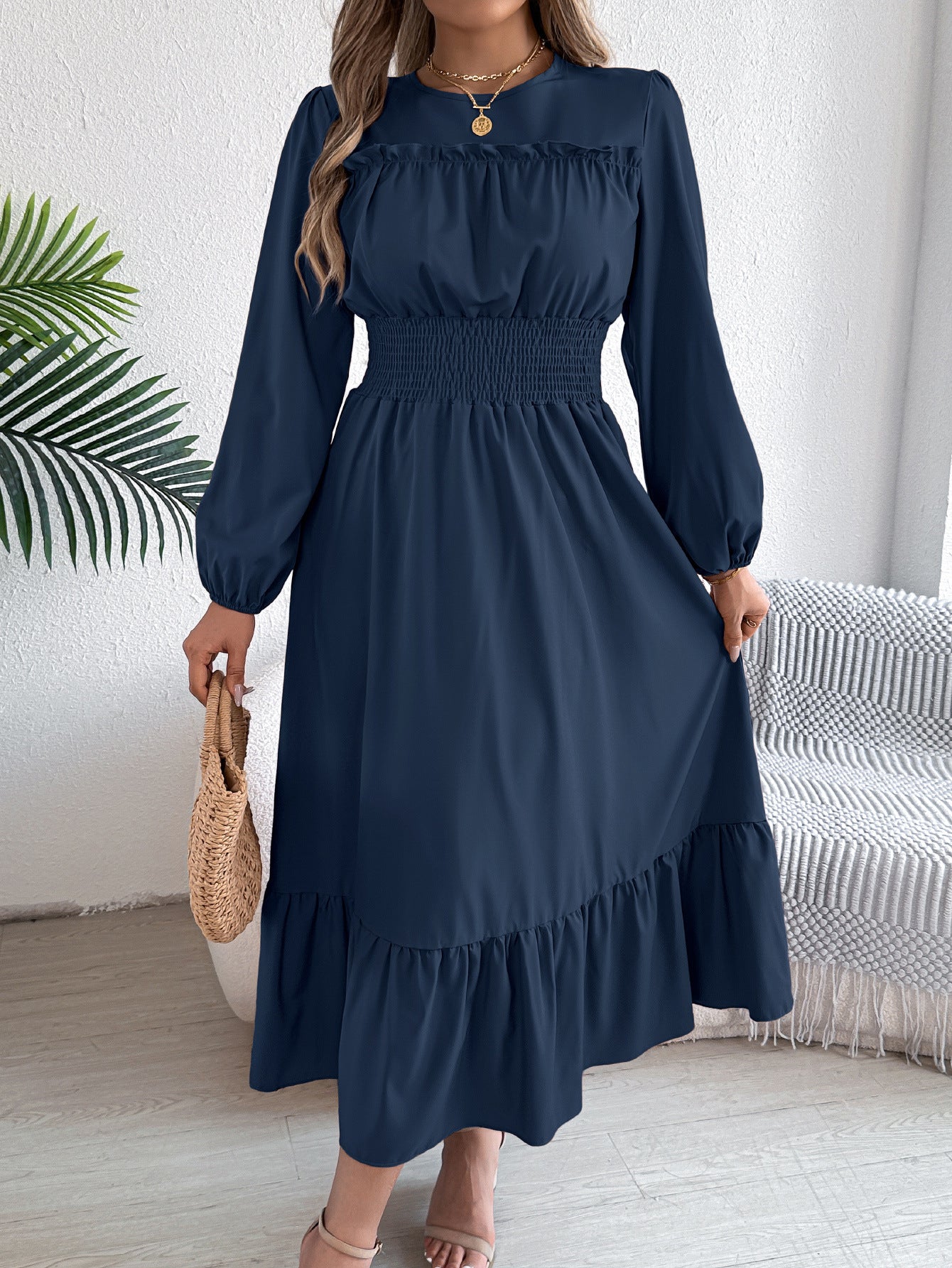 Maxikleid für Damen mit gerafftem Oberteil und Volant-Saum von berg-feldt