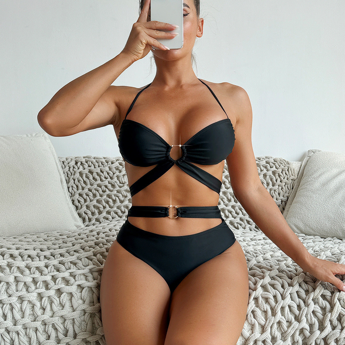 Ensemble de bikini femme avec anneau et taille haute de berg-feldt
