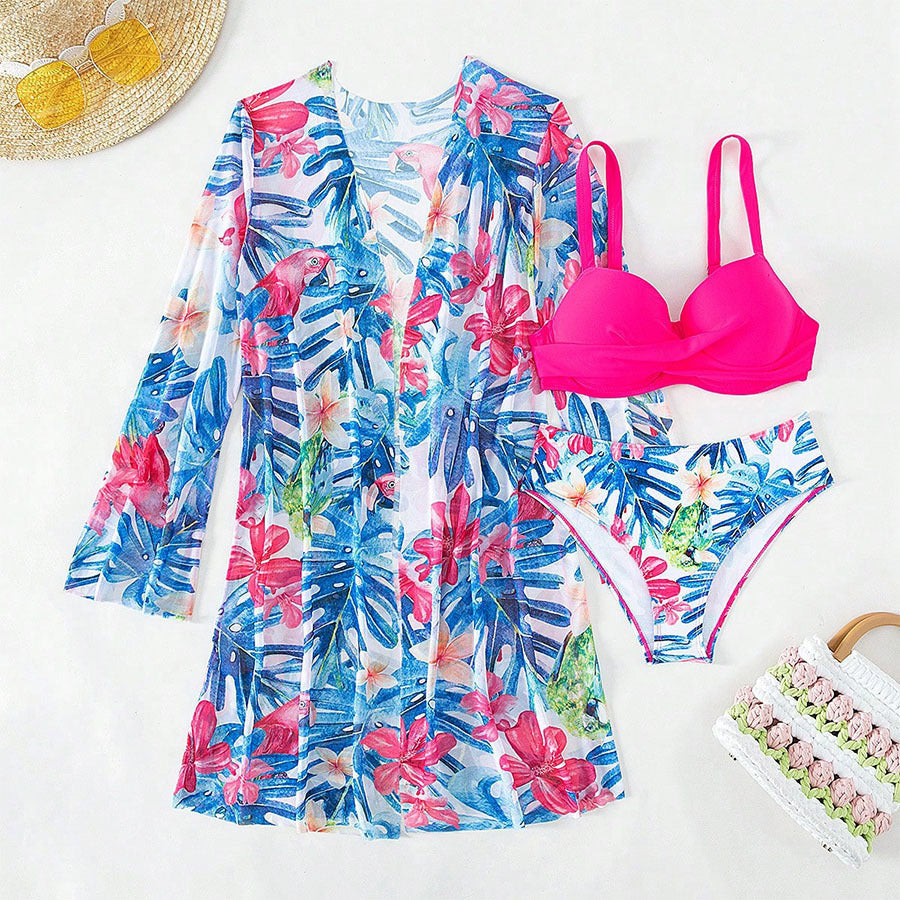 Peignoir et ensemble bikini Berg-feldt pour femmes à motif floral