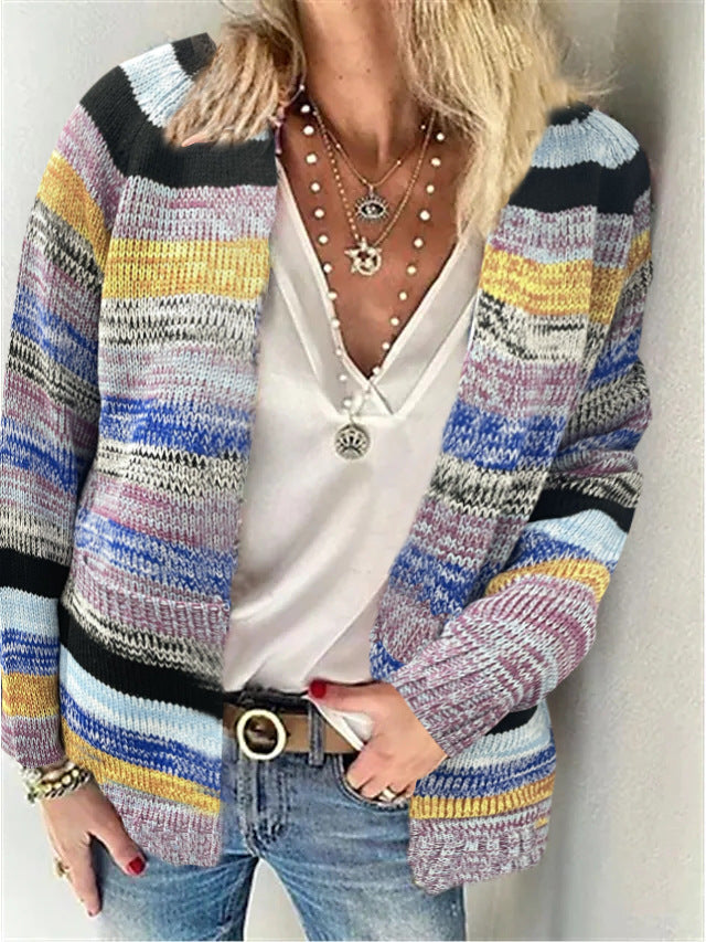 Cardigan ouvert tricoté pour femme, rayures colorées et coupe décontractée Berg-Feldt