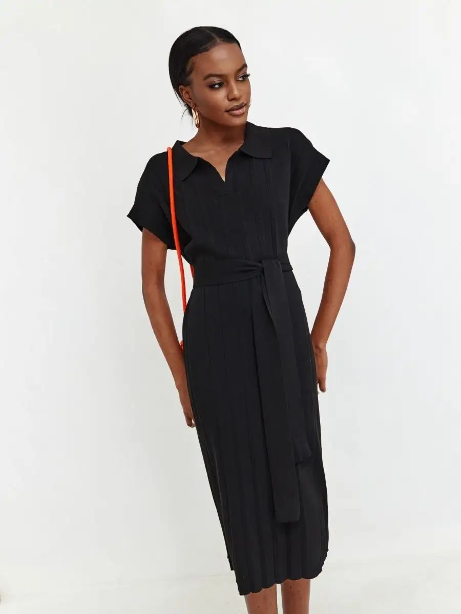 Elegantes Damen-Midi-Kleid mit Gürtel und modischem Kragen von berg-feldt