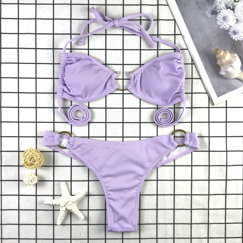 Haut de bikini triangle Berg-Feldt pour femme avec anneaux décoratifs et laçage