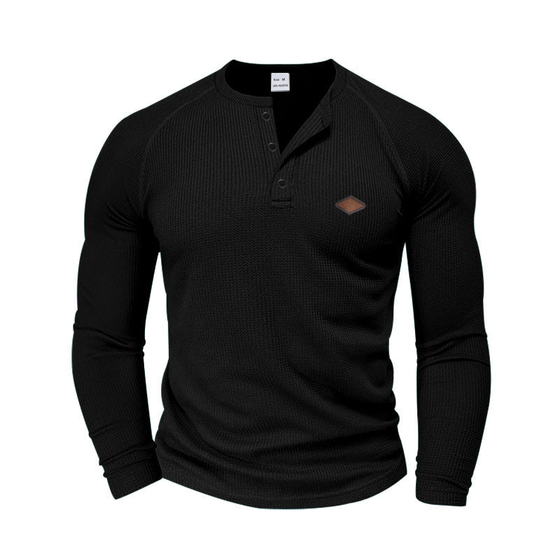 T-shirt Henley à manches longues pour homme, avec tissu texturé et patte de boutonnage tendance Berg-Feldt