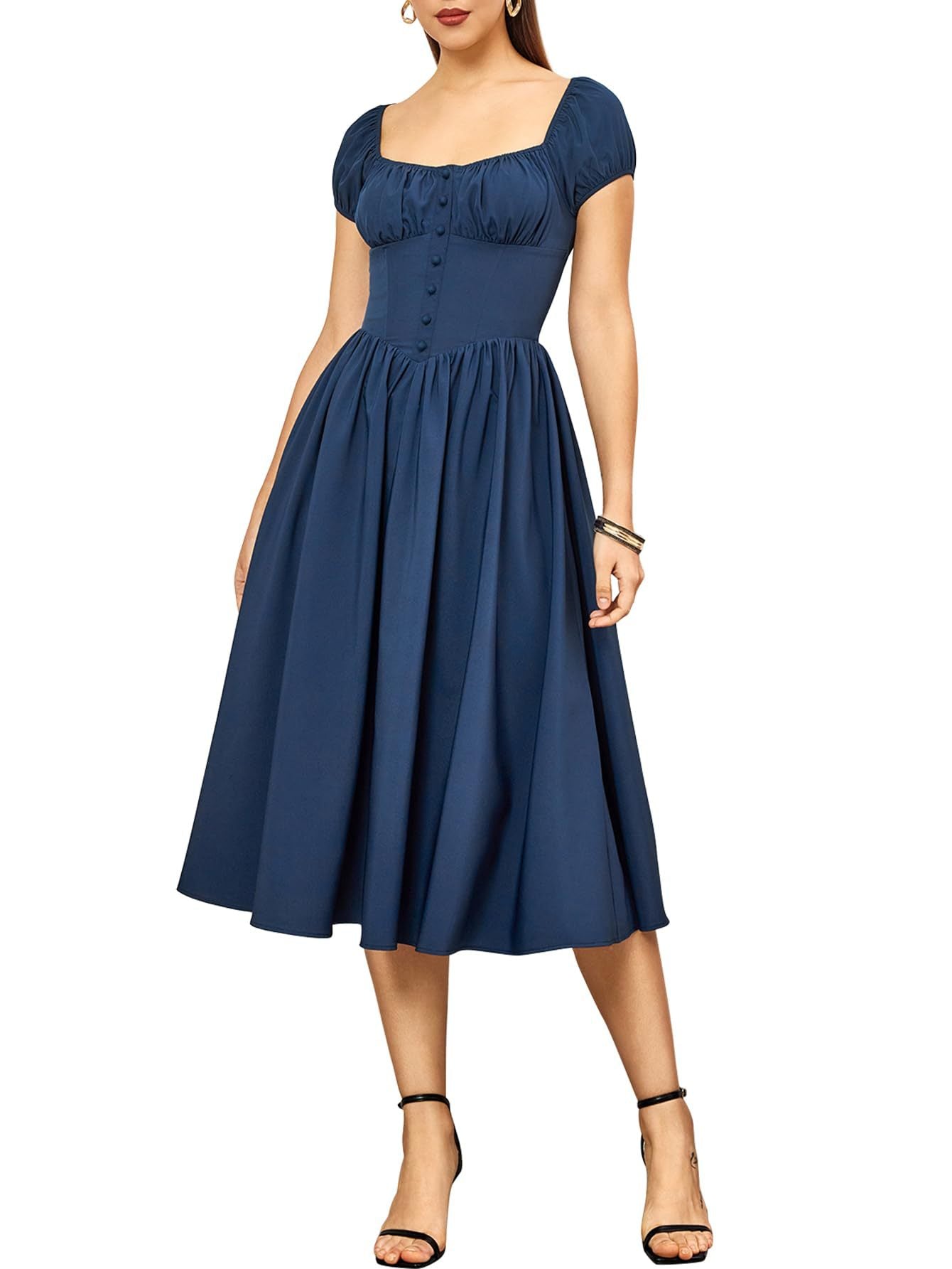 Robe Berg-Feldt pour femme : Coupe midi ajustée avec manches bouffantes