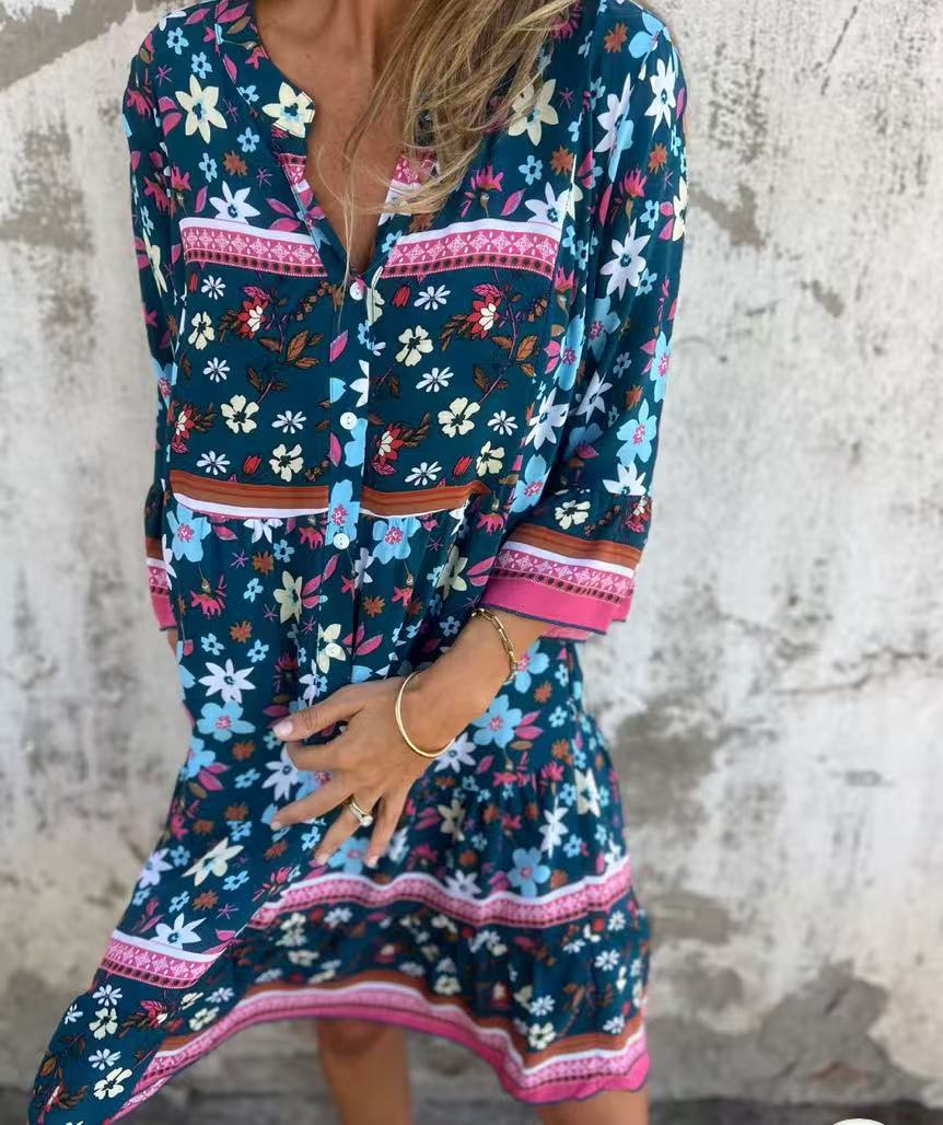 Robe Midi Bohème à Imprimé Floral et Fermeture Boutonnée par berg-feldt