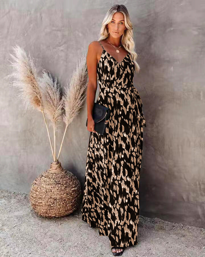 Nouvelle robe midi à fines bretelles et à imprimé floral Fudus pour femme