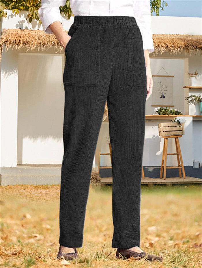 Pantalon en velours côtelé pour femme avec poches et taille élastique de berg-feldt