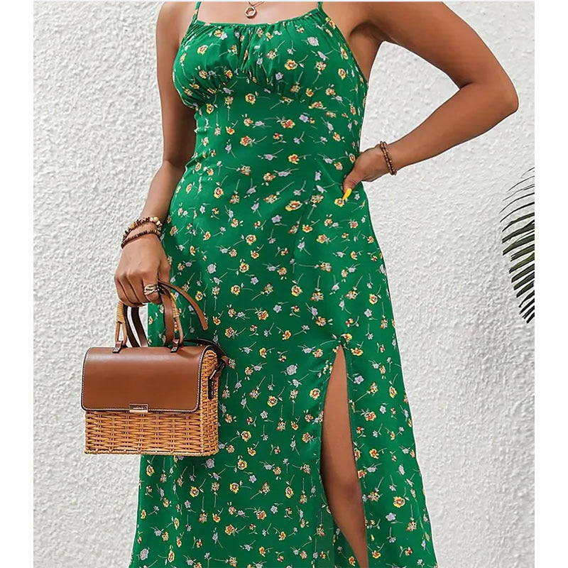 Robe midi fleurie Berg-Feldt pour femme avec fente prononcée