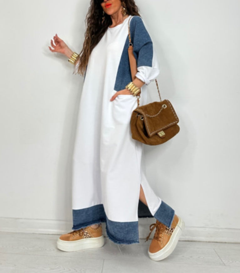 Berg-Feldt Robe longue pour femme avec manches contrastées et poches