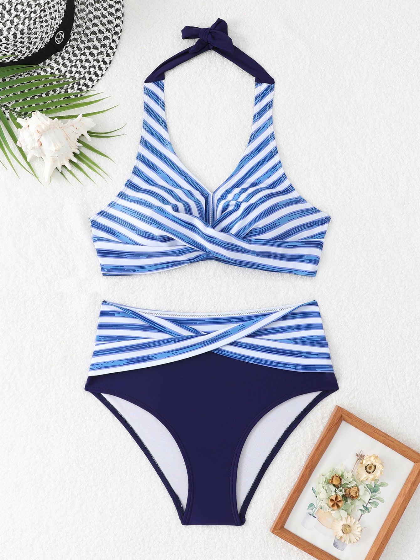 Berg-Feldt Ensemble de bikini pour femme, taille haute, rayé (1750840201)