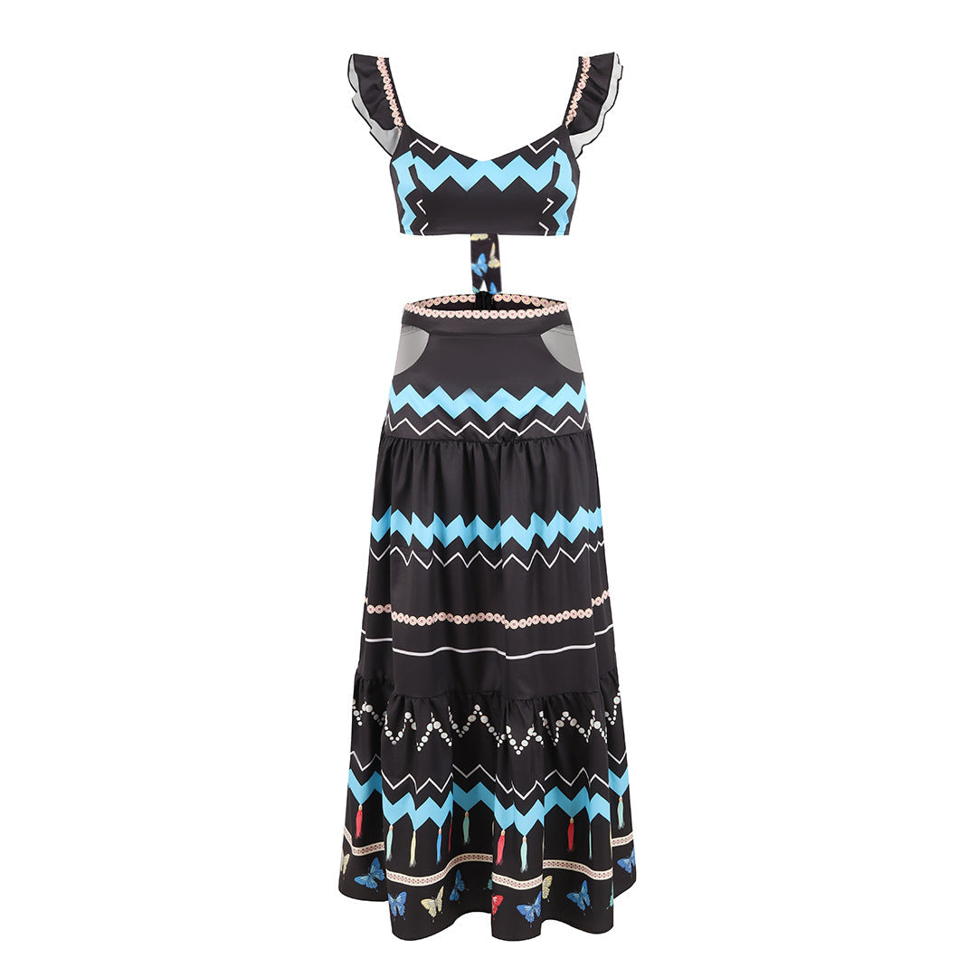 Sommerkleid Zweiteiler für Damen mit Volant und grafischem Muster von berg-feldt