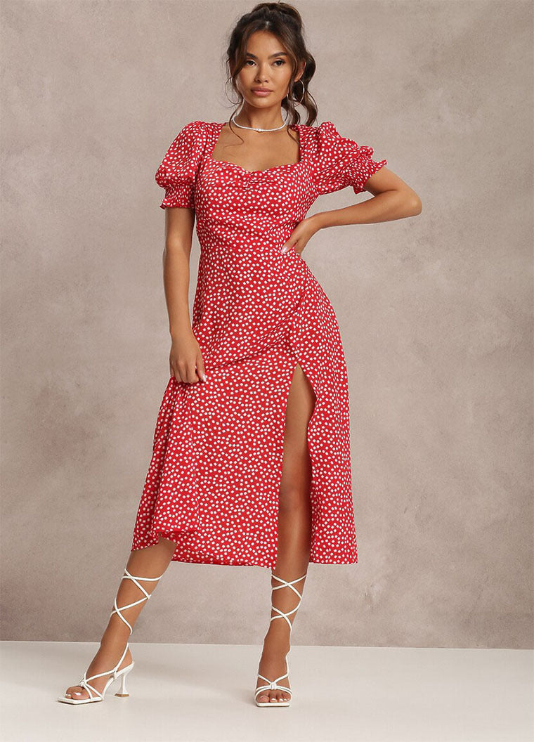 Robe midi élégante Berg-Feldt à manches bouffantes et fente haute