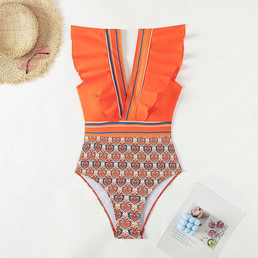 Maillot de bain à volants et col en V pour femme Berg-Feldt