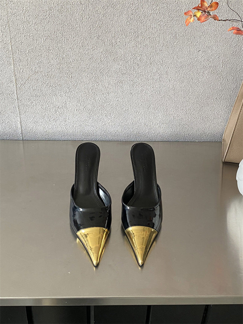 Women's Pointed-Toe Metallic Heel Strap Mules berg-feldt
