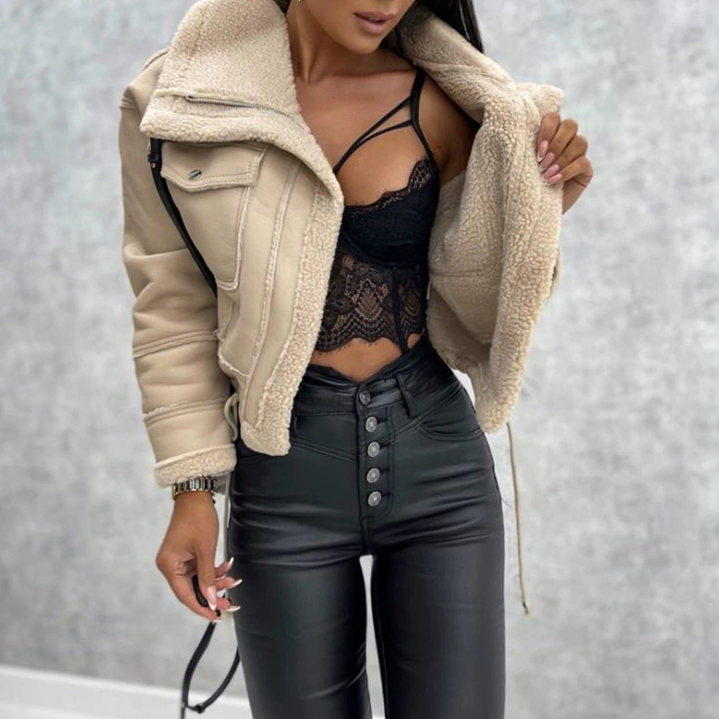 Damen cropped Bikerjacke mit Lammfell Berg-Feldt