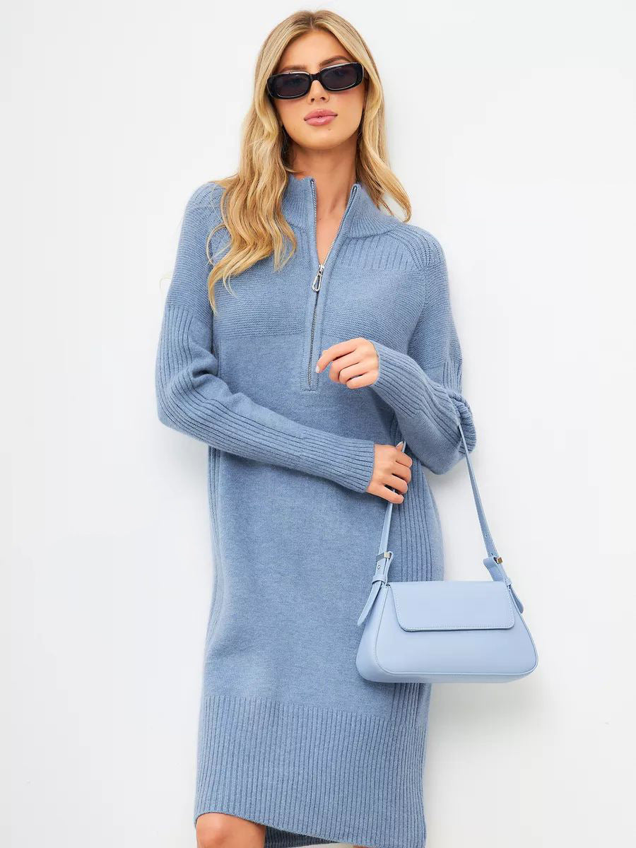 Robe en maille Berg-Feldt pour femme, col zippé court et manches raglan décontractées