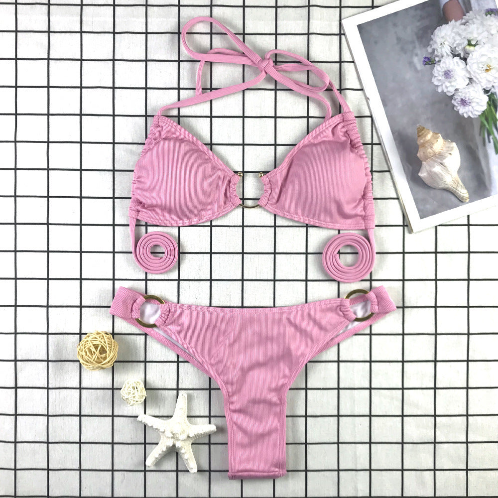 Haut de bikini triangle Berg-Feldt pour femme avec anneaux décoratifs et laçage