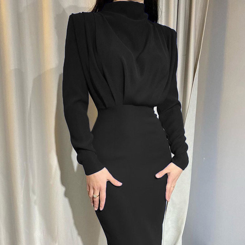 Damen Bodenkontakt Kleid mit elegantem Stehkragen und Raffungen Berg-Feldt