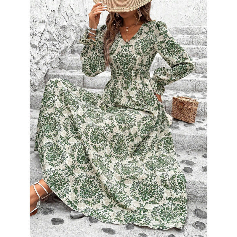 Robe longue pour femme à motif floral, taille smockée et manches longues par berg-feldt