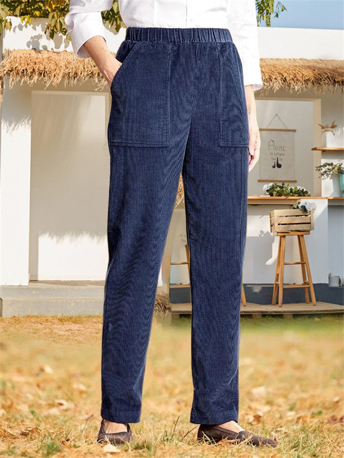 Pantalon en velours côtelé pour femme avec poches et taille élastique de berg-feldt
