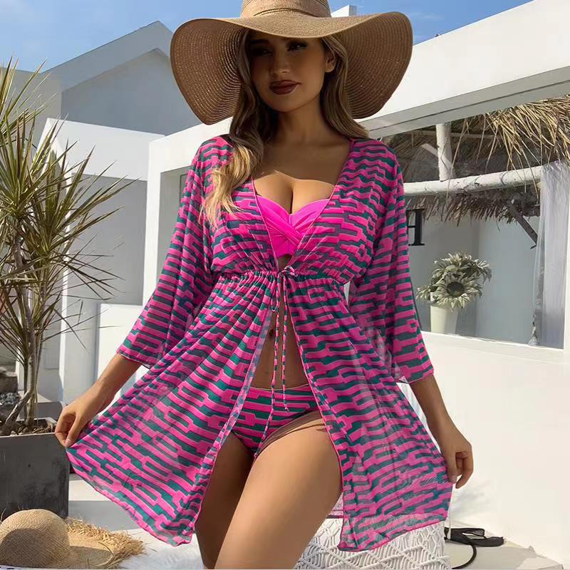 Kimono de plage pour femme, transparent, avec ceinture chic et motif tendance de berg-feldt