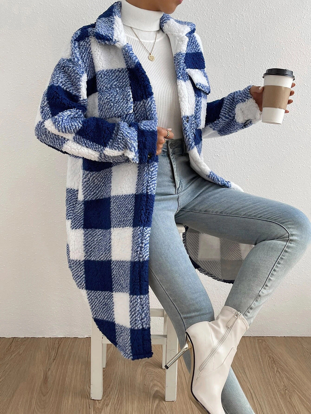 Manteau douillet à carreaux pour femme avec doublure douce et boutonnage Berg-Feldt