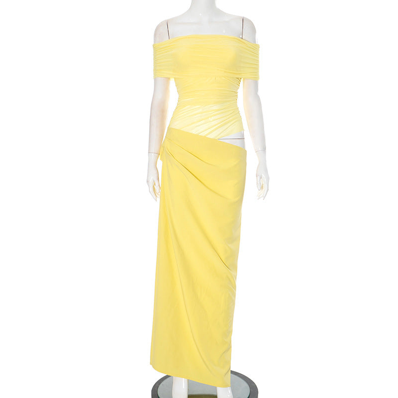 Robe longue à épaules dénudées et volants Berg-Feldt pour femme