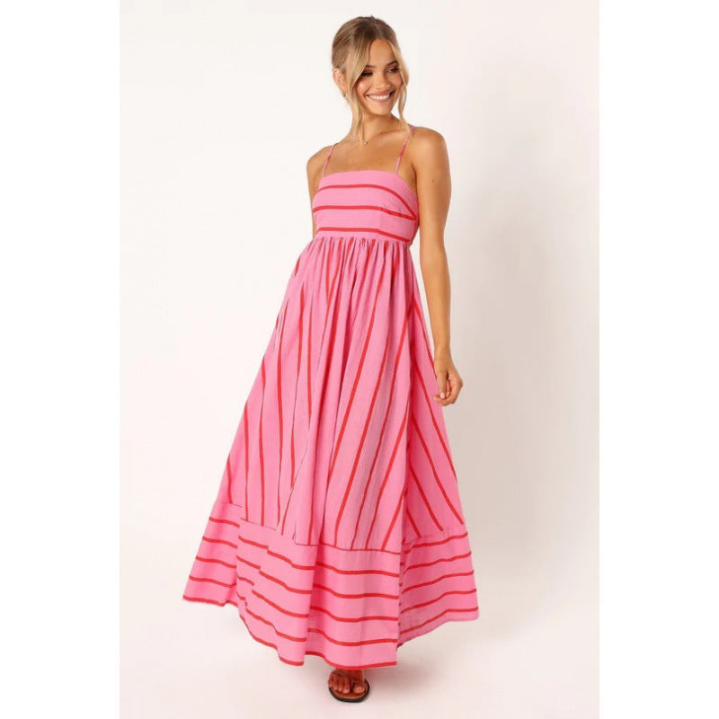 Robe longue femme à fines rayures et taille élastique Berg-Feldt
