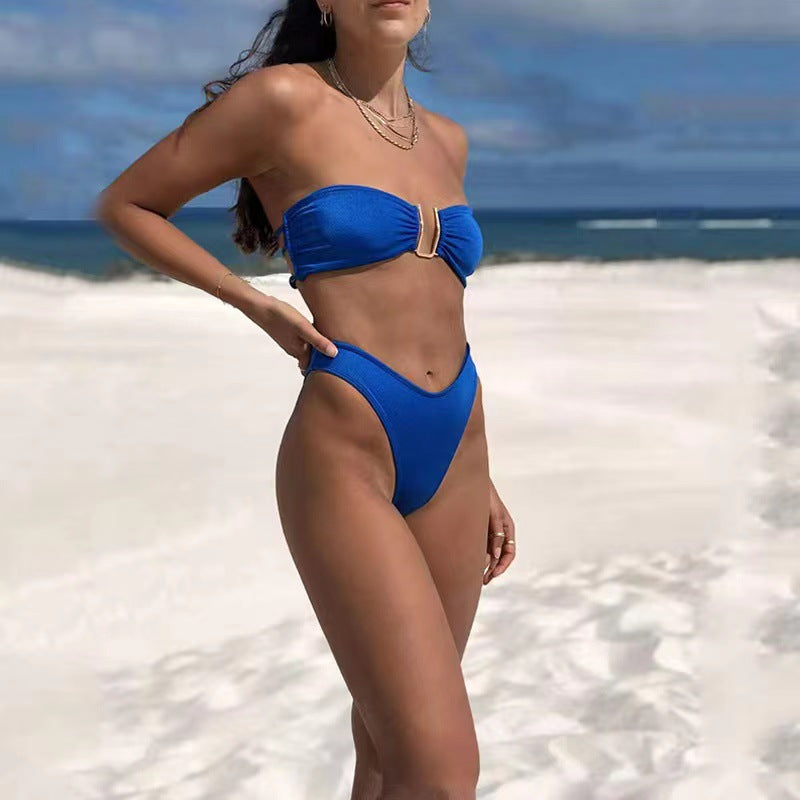 Modernes Damen Bustier Bikini-Set mit hochtaillierter Passform und Schnallen-Detail von berg-feldt