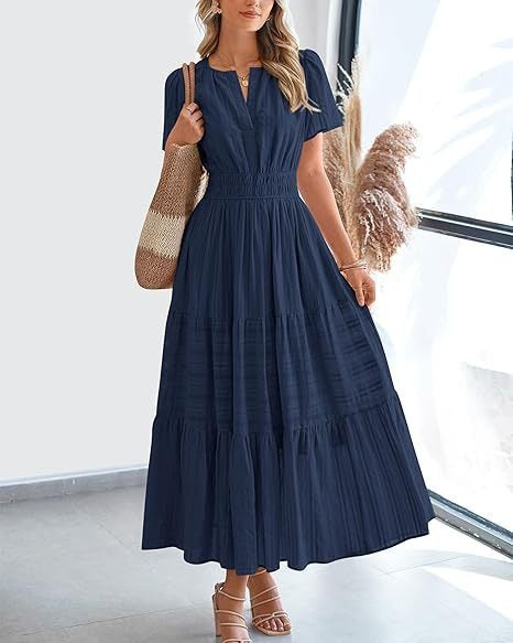 Robe longue élégante à col en V et volants pour femme berg-feldt