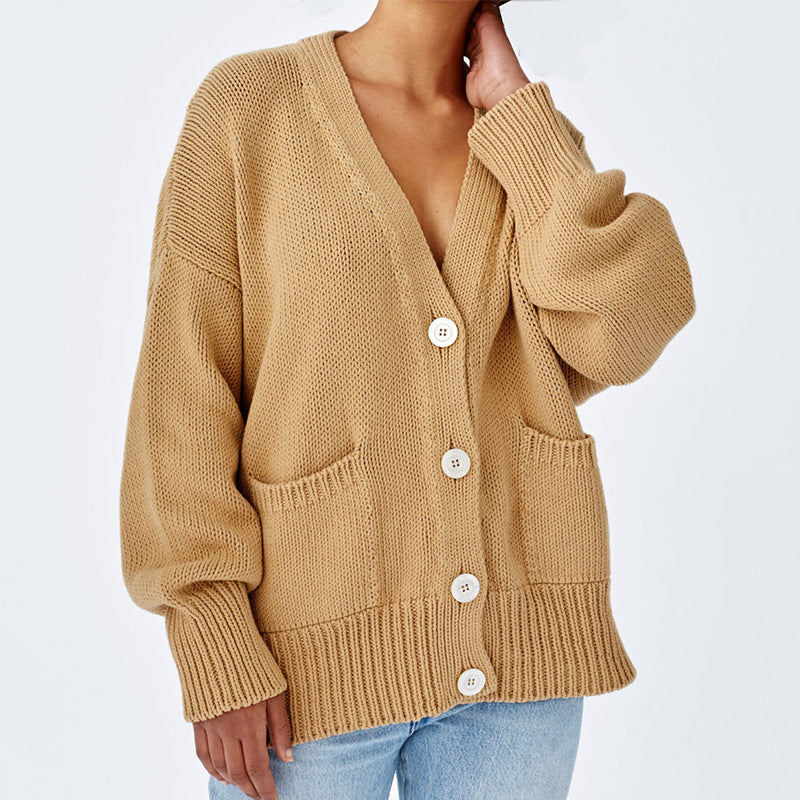 Damen Oversized Strickjacke mit Taschen und V-Ausschnitt Berg-Feldt