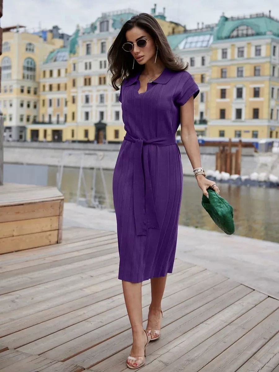 Elegantes Damen-Midi-Kleid mit Gürtel und modischem Kragen von berg-feldt