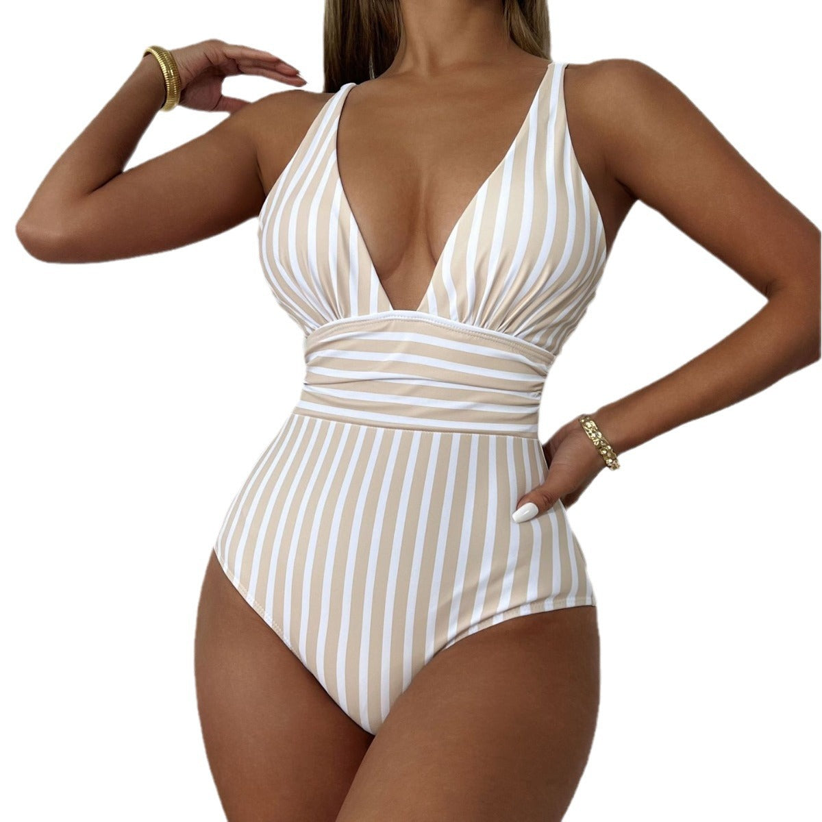 Maillot de bain femme Berg-Feldt, décolleté plongeant, rayé