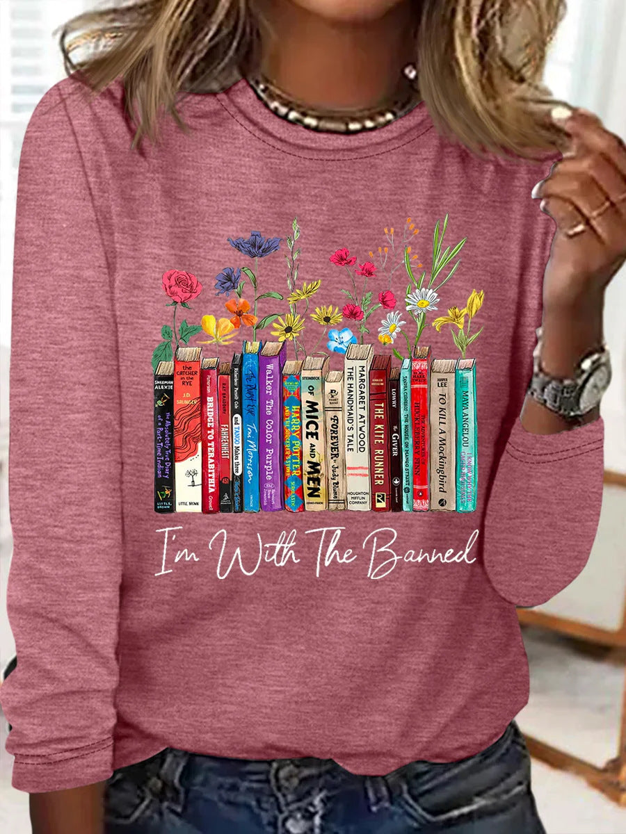 T-shirt à manches longues pour femmes avec motif livres et fleurs Berg-Feldt